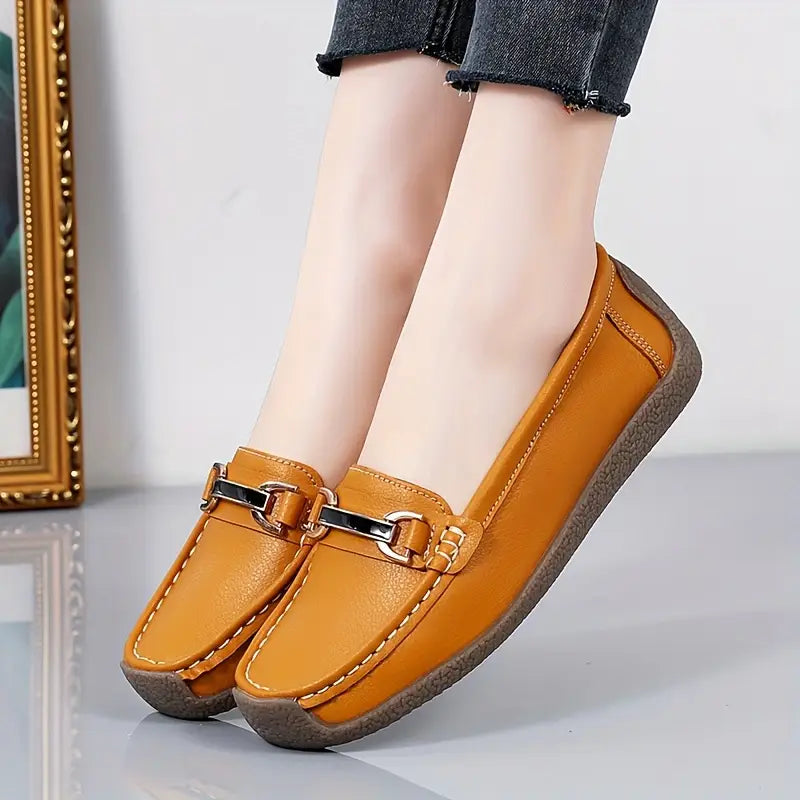 mocassins élégants et polyvalents avec boucle en métal pour femme