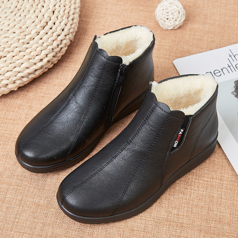Bottines en peluche et en cuir pour femmes