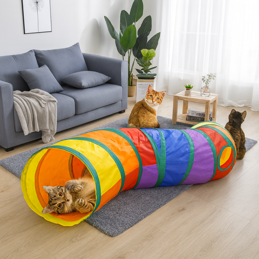 Tunnel de jeu pliable en S avec jouet suspendu pour chats