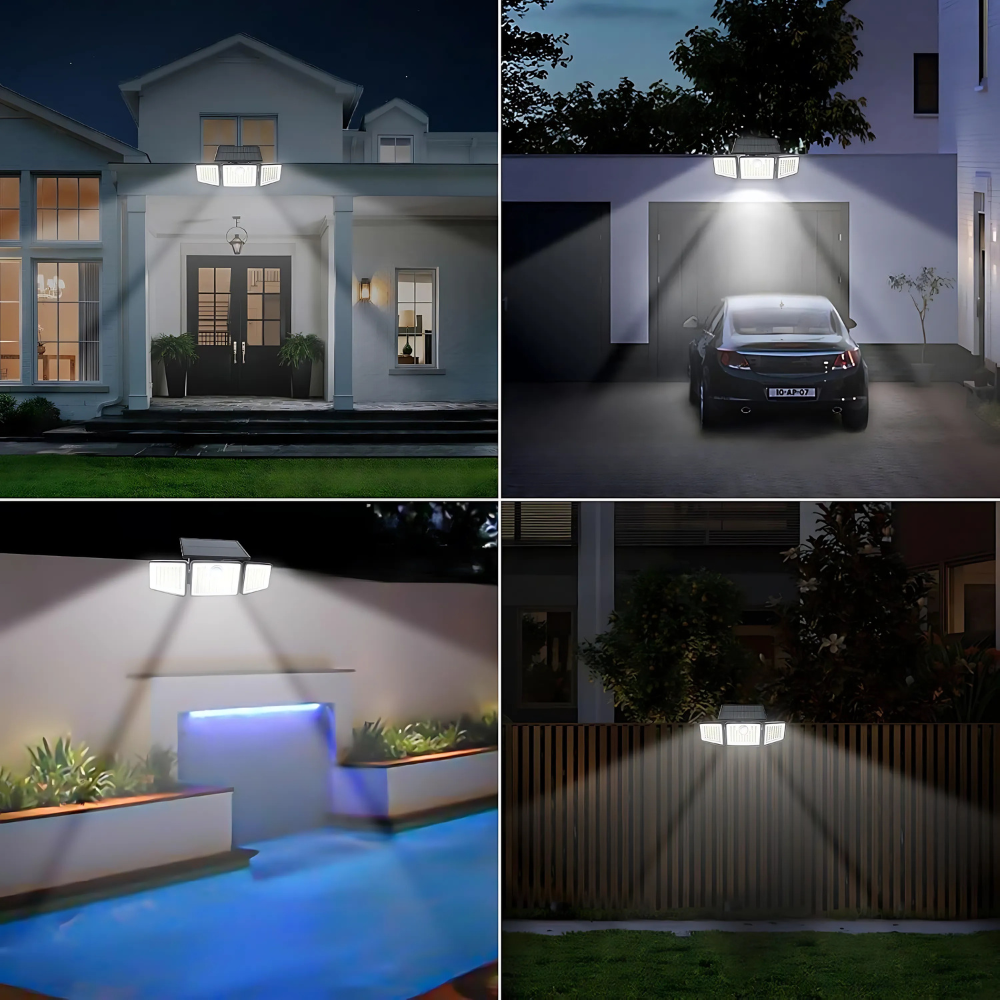 Lampe Solaire Sécurité 3 Têtes LED avec Détecteur de Mouvement – Projecteur Extérieur Étanche IP65, Autonomie 12h