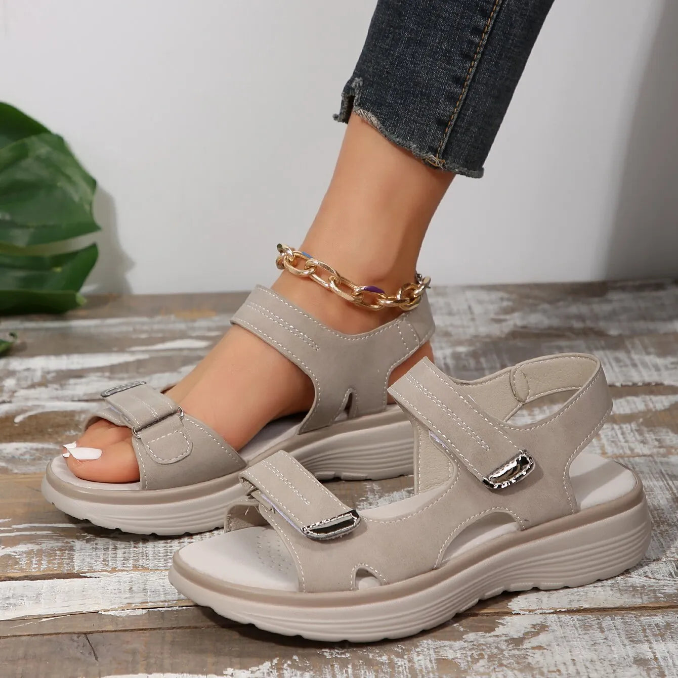 sandales d’été à scratch pour femme