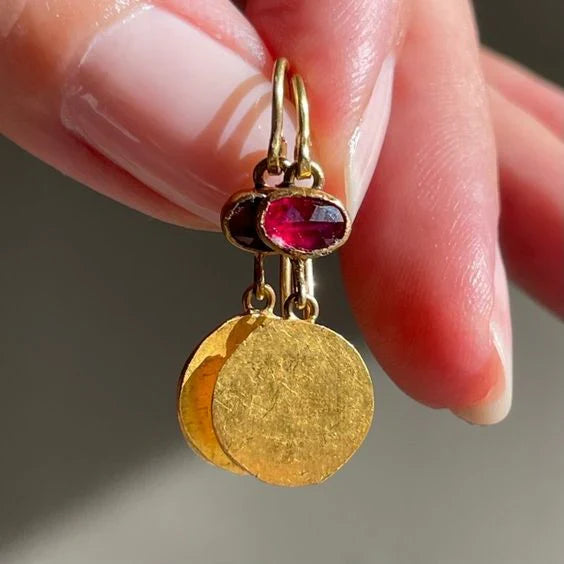 Boucles d'oreilles vintage rouge et or