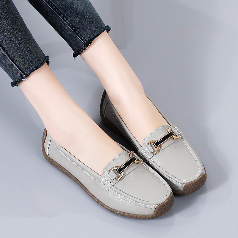mocassins élégants et polyvalents avec boucle en métal pour femme