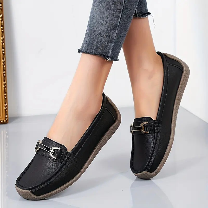 mocassins élégants et polyvalents avec boucle en métal pour femme