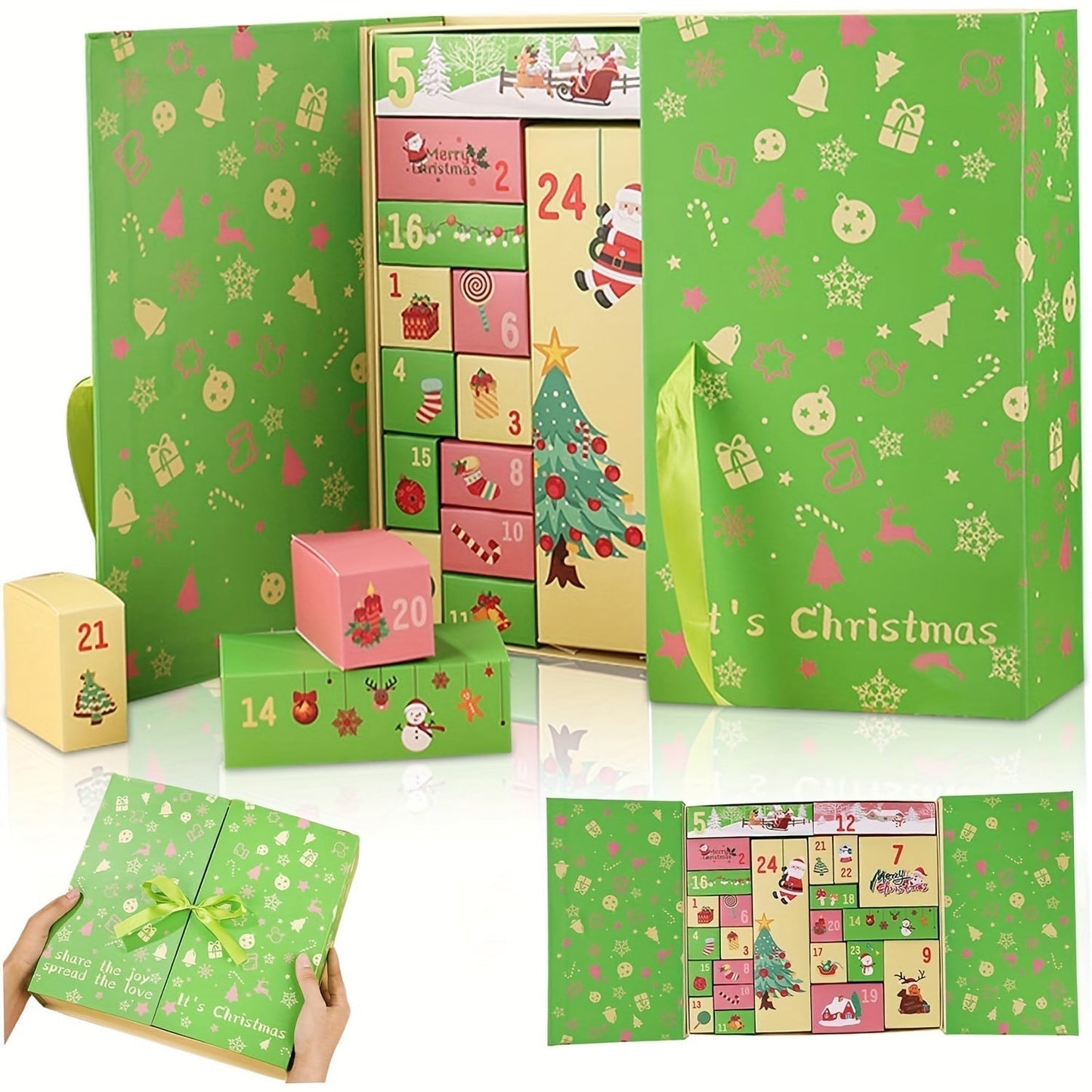 Calendrier de l'Avent de Noël 24 Jours en Bois, Boîte à Surprise Réutilisable pour Maison