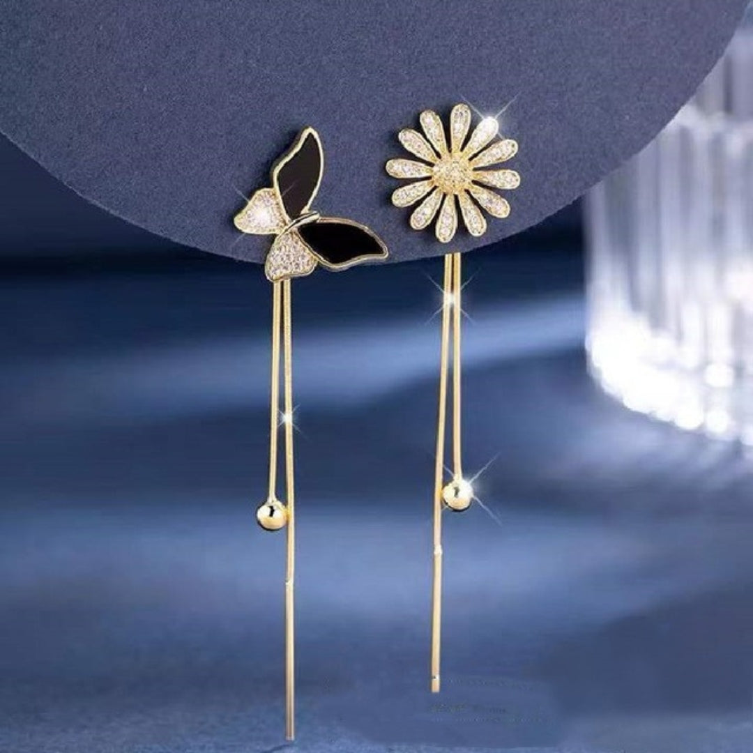 Boucles d'oreilles Daisy et Papillon Brillant en Or