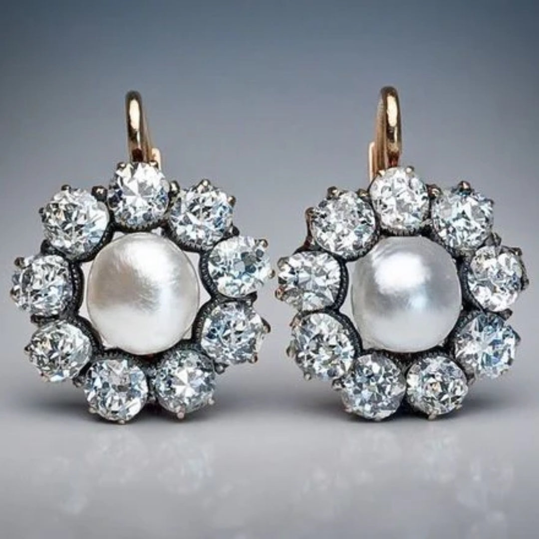 Boucles d'oreilles vintage en perles rondes et zirconium