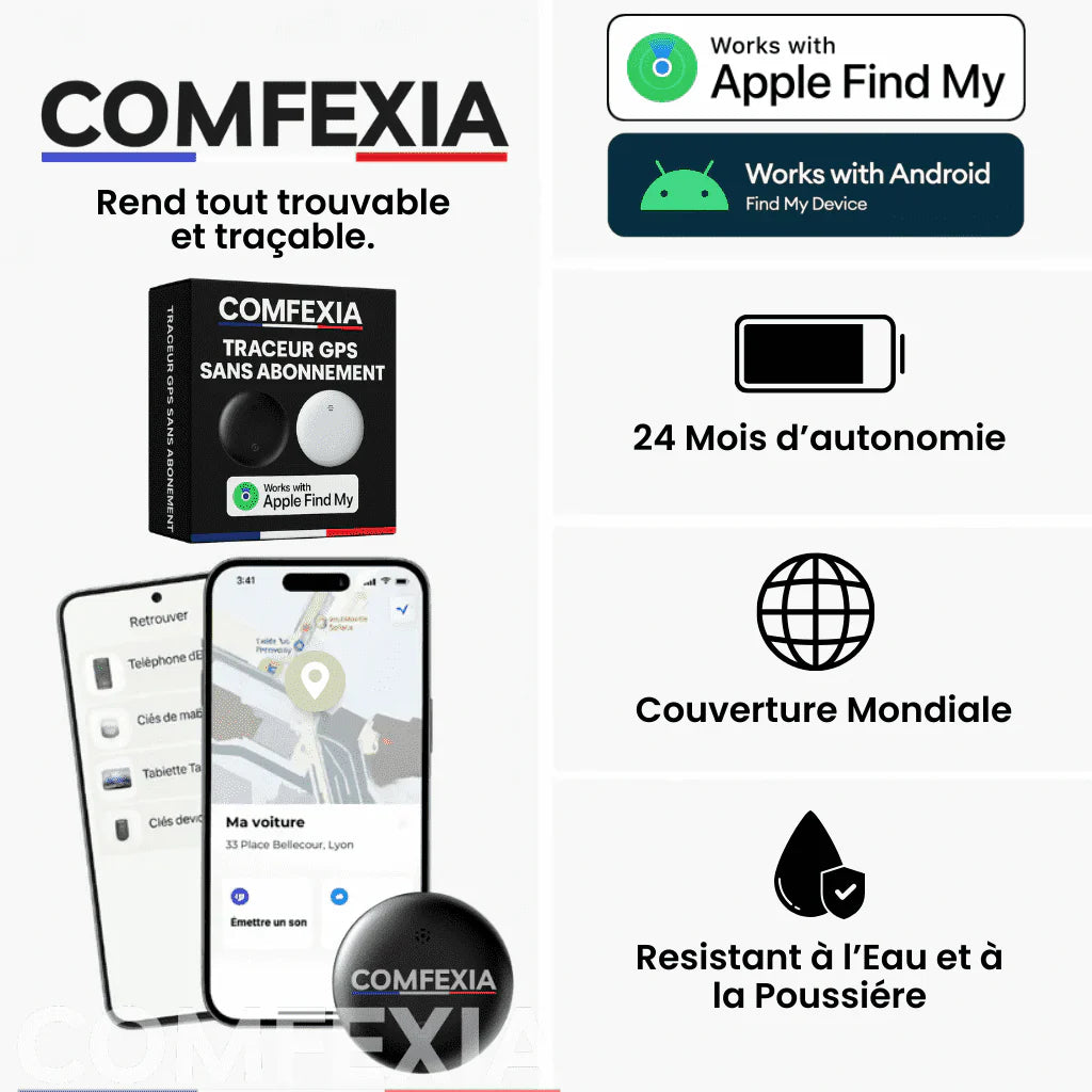 Comfexia™ – Traceur GPS Valise Sans Abonnement – Android & iOS