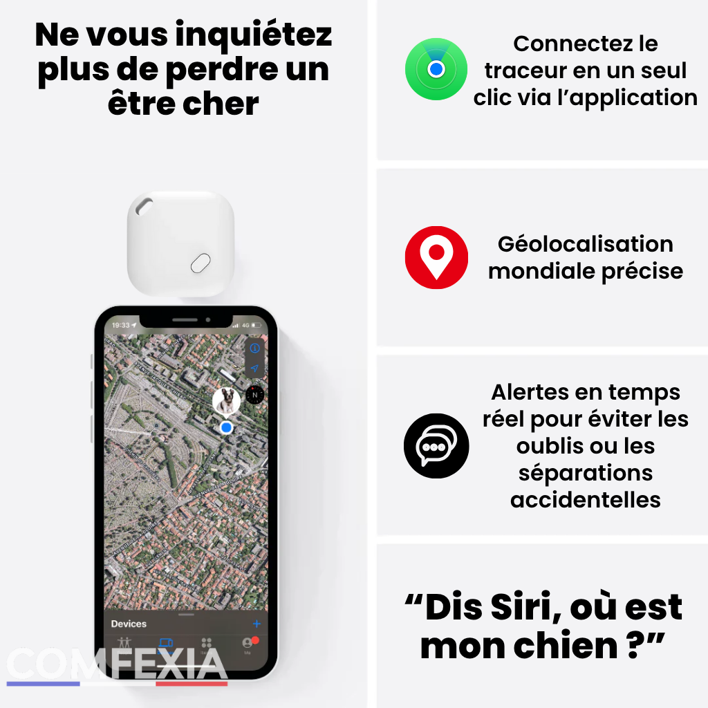 Comfexia™ – Traceur GPS Chien Sans Abonnement, Suivi Précis – IOS