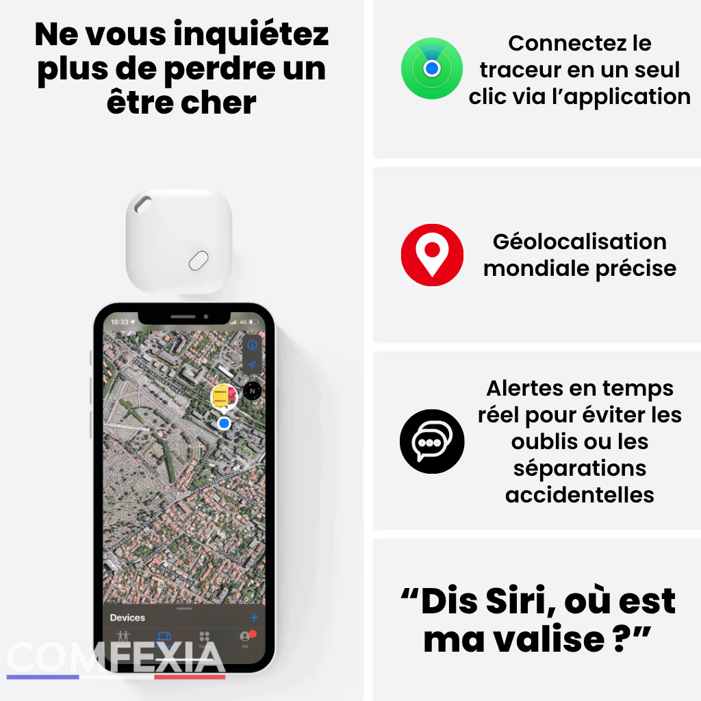Comfexia™ – Traceur GPS pour Valise Sans Abonnement Suivi Discret, IOS