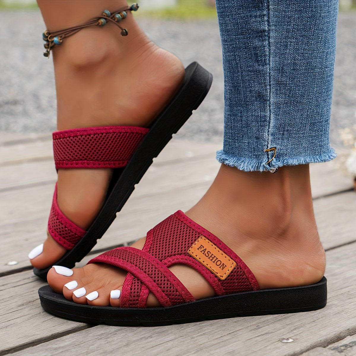 sandales à enfiler en maille pour femme