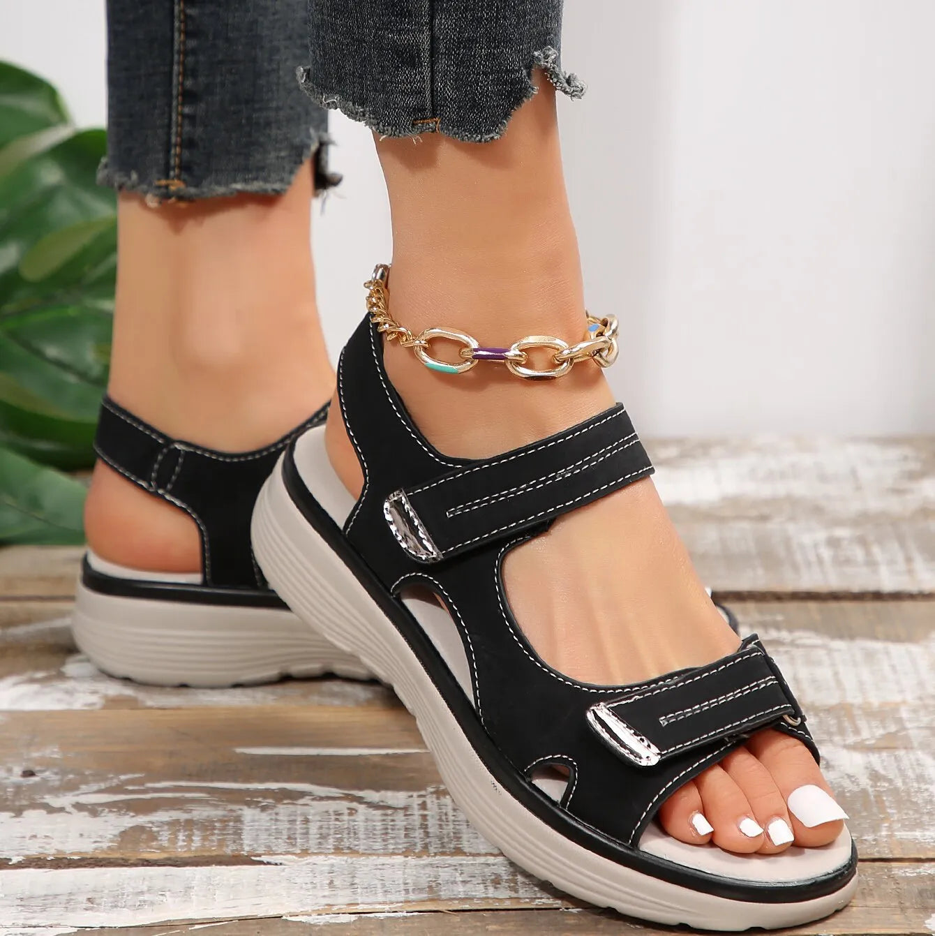 sandales d’été à scratch pour femme