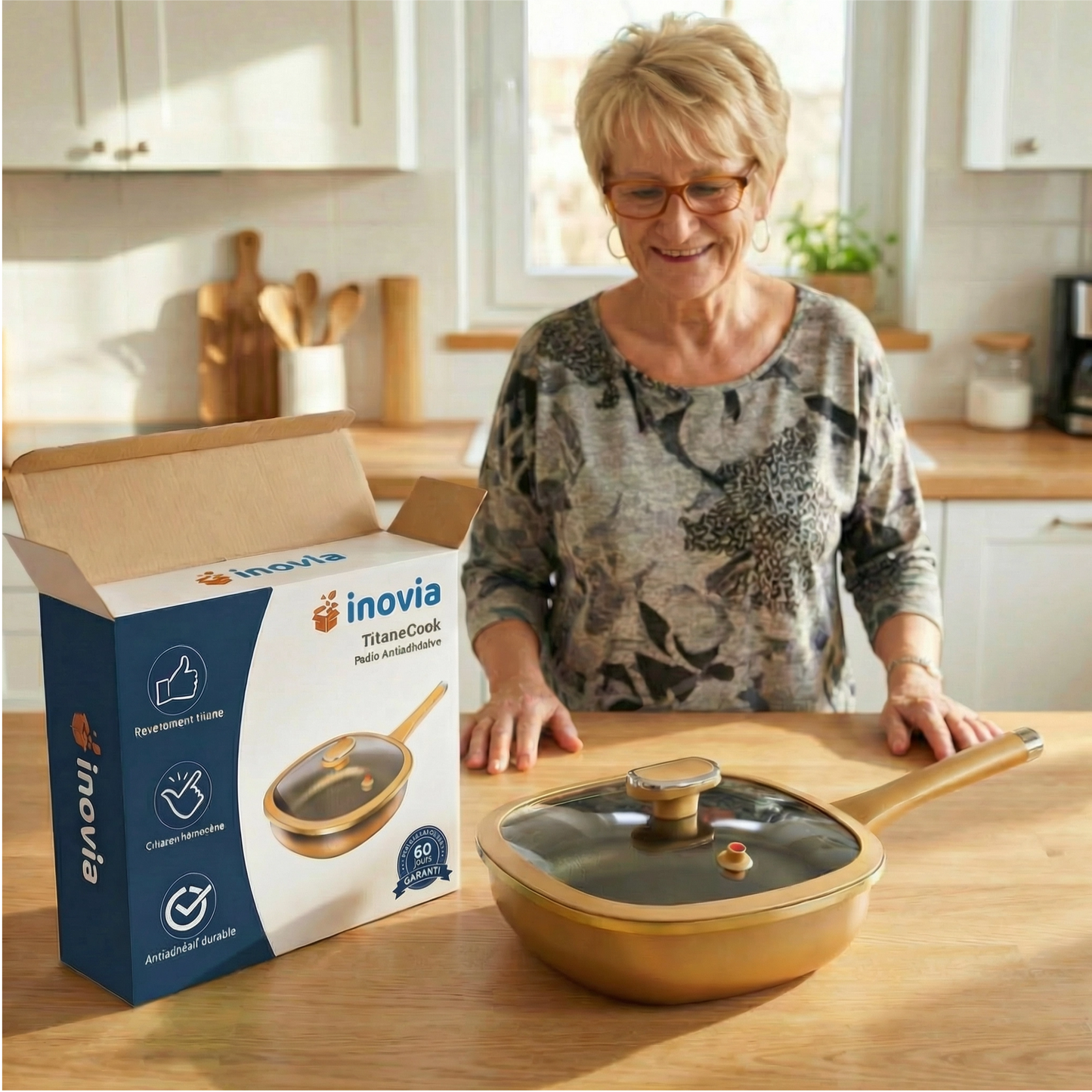 TitaneCook | Poêle Antiadhésive en Titane 30cm | Cuisine Saine Facile | Compatible Induction Gaz