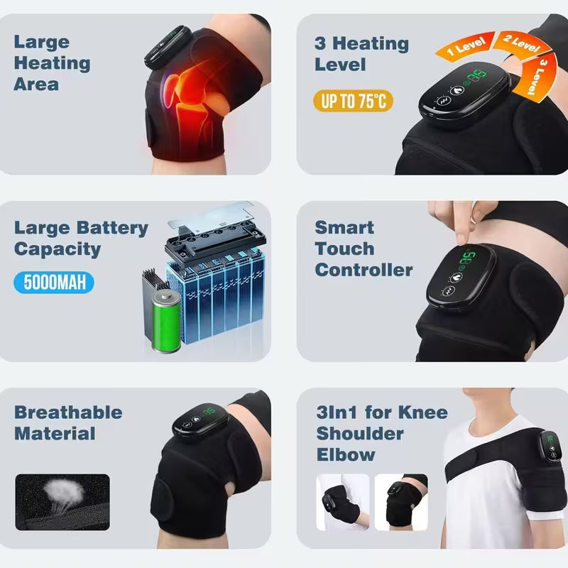 ThermaFlex™ – Genouillère chauffante à vibration pour genou, coude et épaule