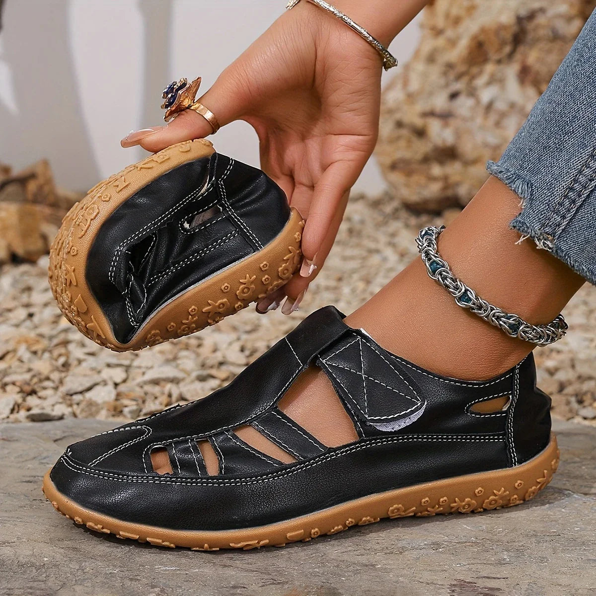 Sandales d'été en cuir décontractées pour femmes