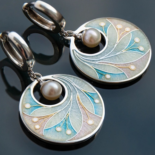 Boucles d'oreilles Vintage avec Perles et Émail