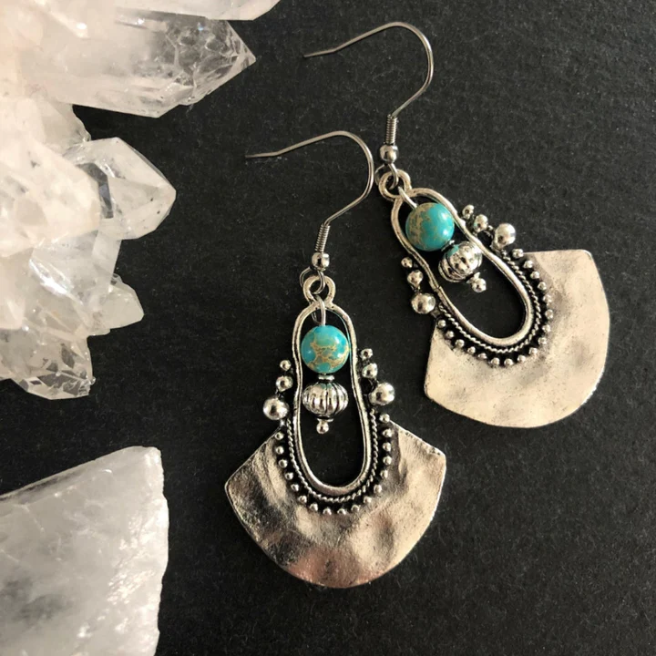 Boucles d'oreilles Vintage en Argent avec Pierre Turquoise
