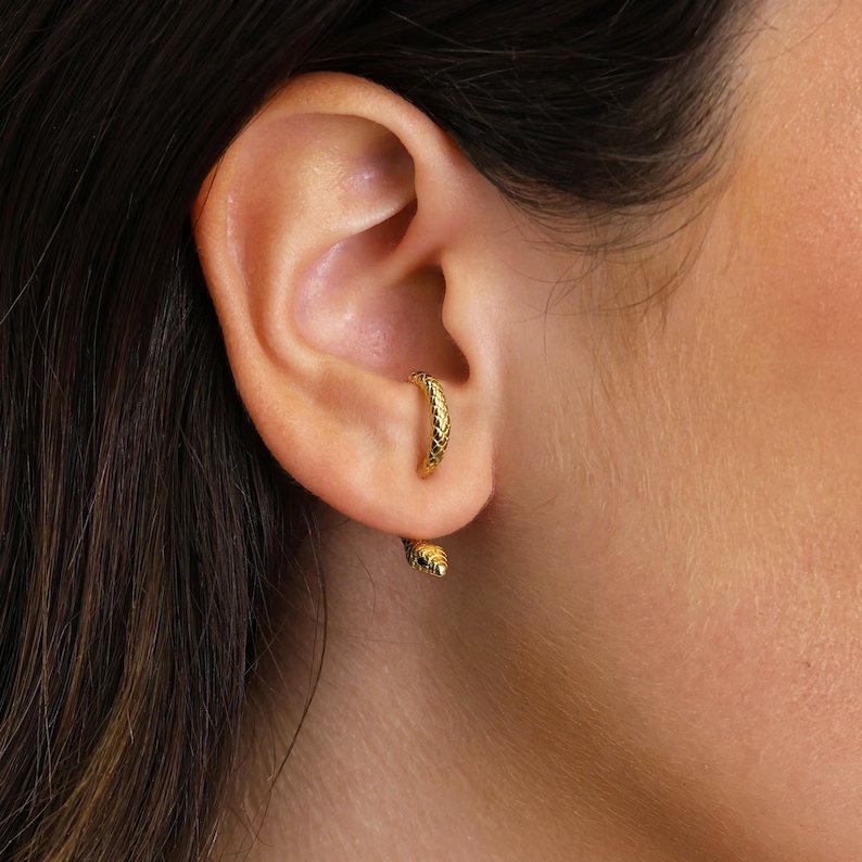 Boucles d'oreilles serpent vintage en or
