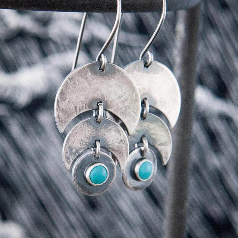 Boucles d'oreilles vintage avec pierre bleue en argent