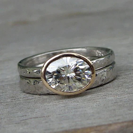 Bague vintage double en argent avec zirconium