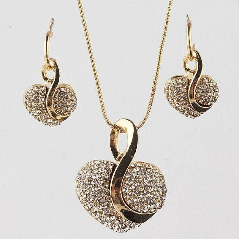 Set Boucles d'oreilles + Collier Coeur Brillant Vintage