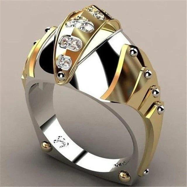 Bague vintage en or et argent à zirconium brillant