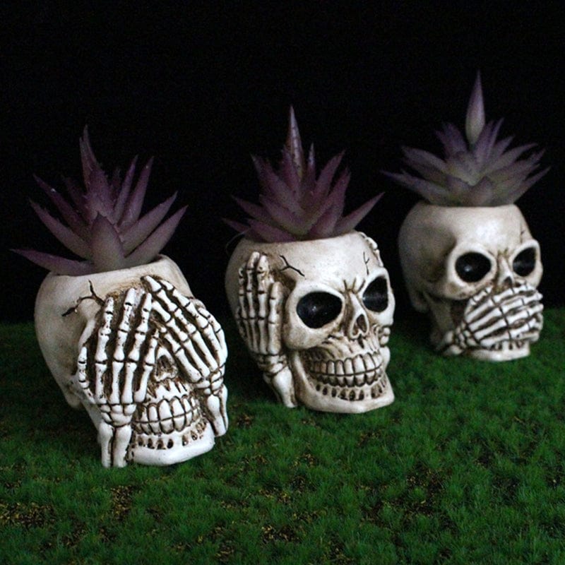 Pots de Fleurs Artistiques Design Crâne en Résine (Lot de 2 + 1 Offert)