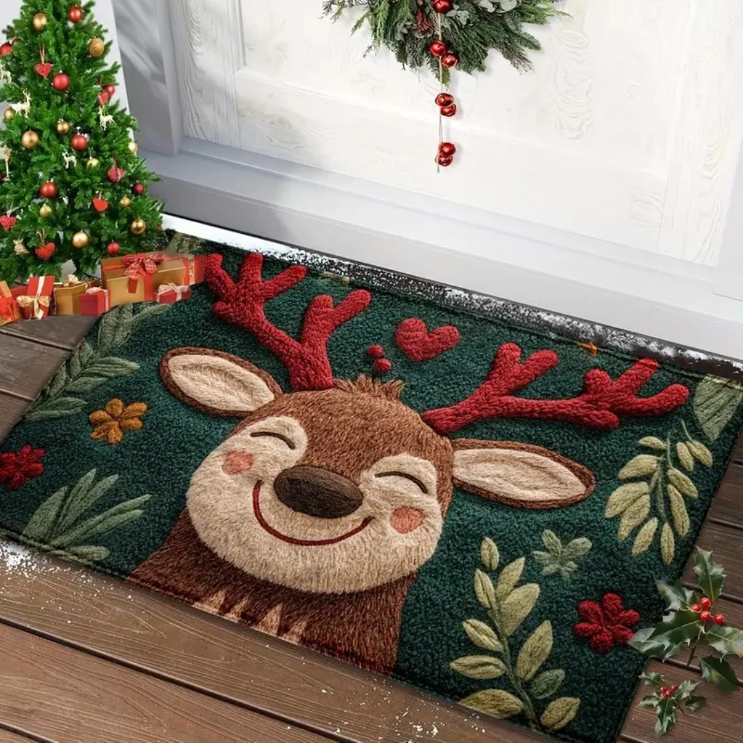Jardioui Renne souriant Tapis de Porte Mignon Original