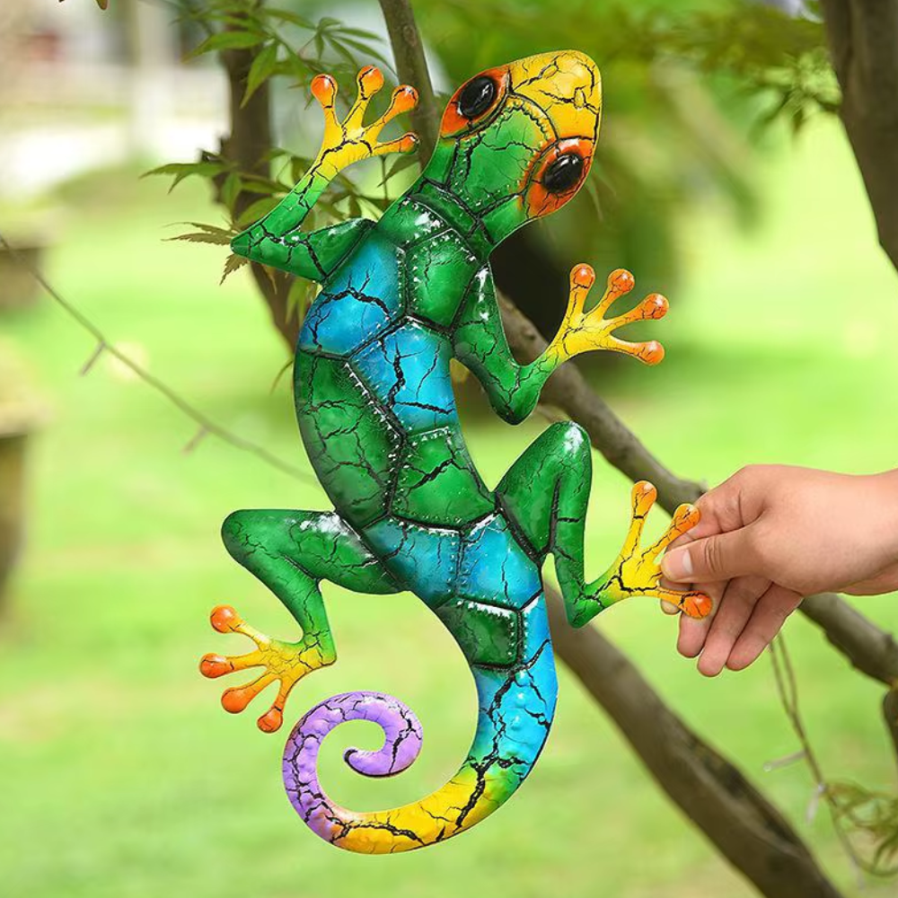 Jardioui Vert Décoration de Jardin Gecko en Métal