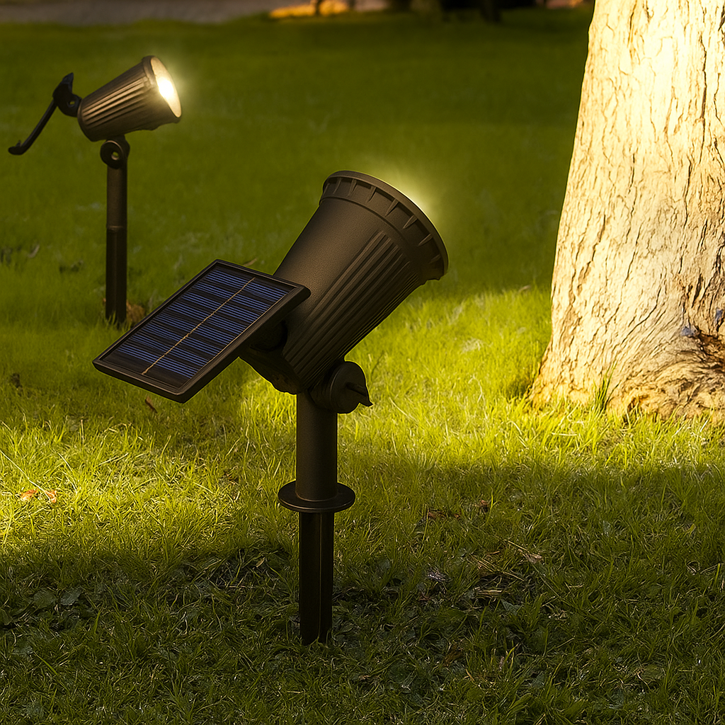 Spot Solaire LED Extérieur Étanche IP65 Orientable – Lampe Jardin à Piquer Rechargeable Solaire – Lot de 2