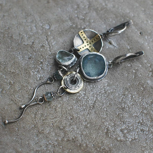 Boucles d'Oreilles Croix en Pierre Bleue