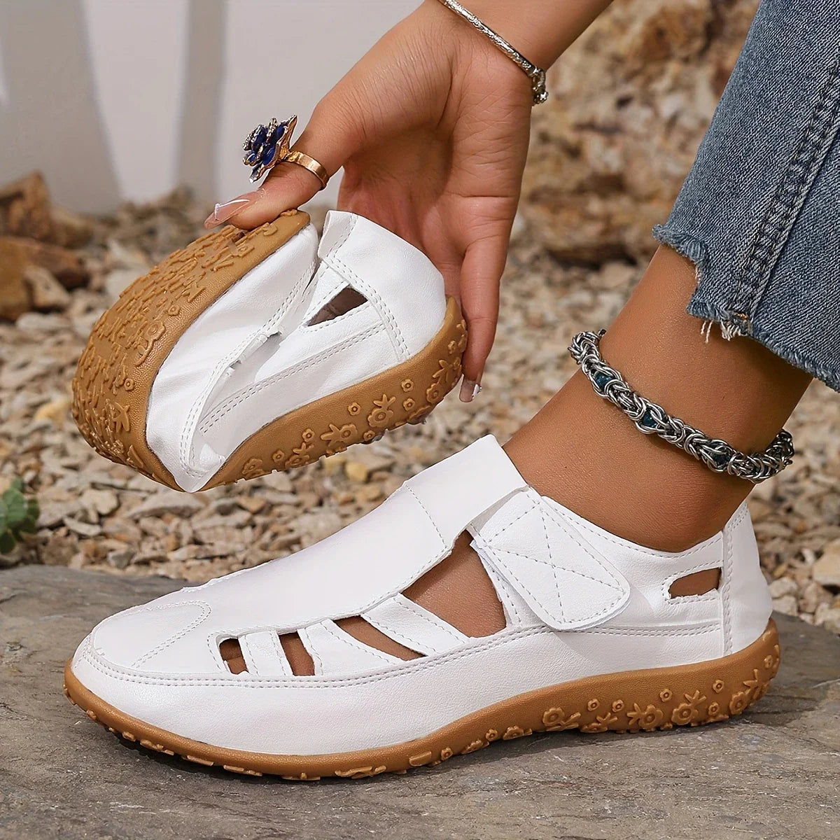 Sandales d'été en cuir décontractées pour femmes