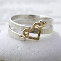 Bague Vintage en argent avec cœur en or