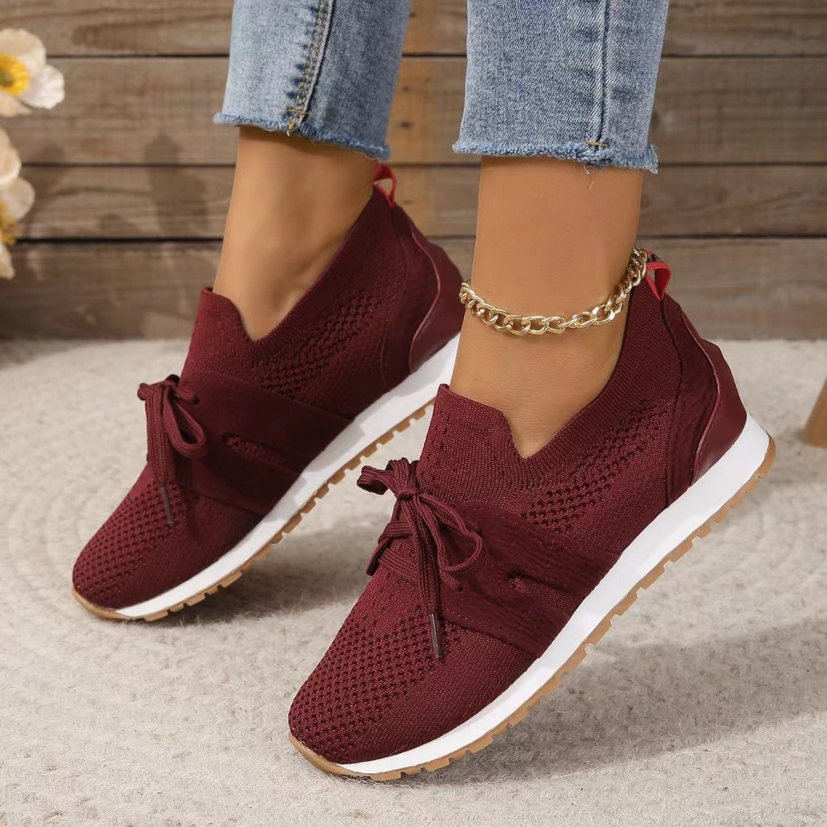 Baskets Décontractées en Maille pour Femme avec Détail Nœud