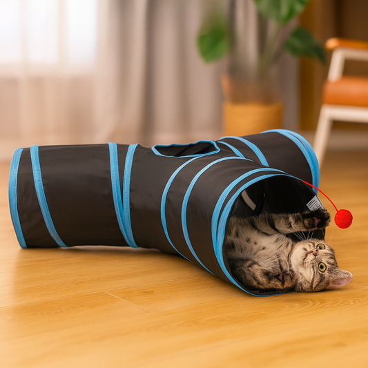 Tunnel interactif pliable 3 voies avec jouet pour chats