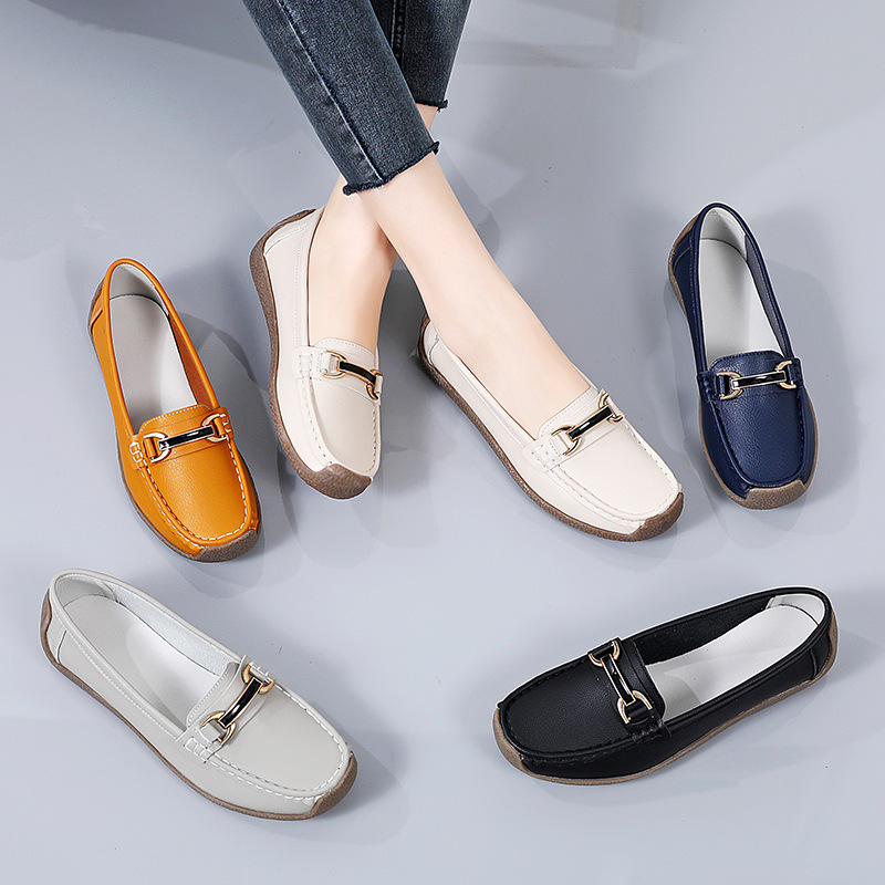mocassins élégants et polyvalents avec boucle en métal pour femme