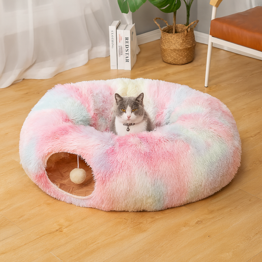 Tunnel pliable en peluche chaud pour chats et petits animaux