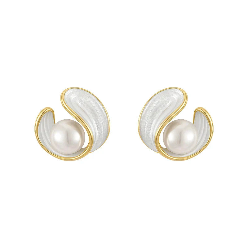 Boucles d'Oreilles de Luxe avec Opale Blanche et Perles en Or