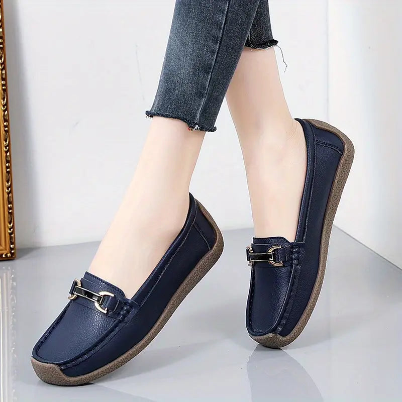 mocassins élégants et polyvalents avec boucle en métal pour femme