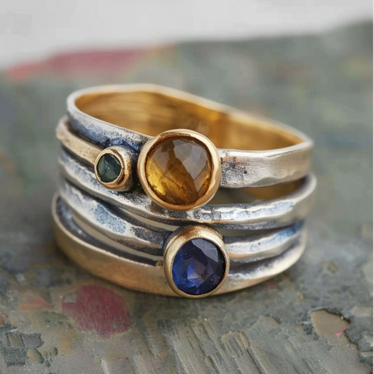 Bague en argent avec pierres multicolores