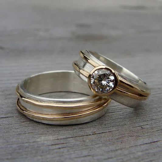 Bague vintage en or et argent à zirconium fin