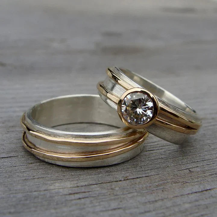 Bague vintage en or et argent à zirconium fin
