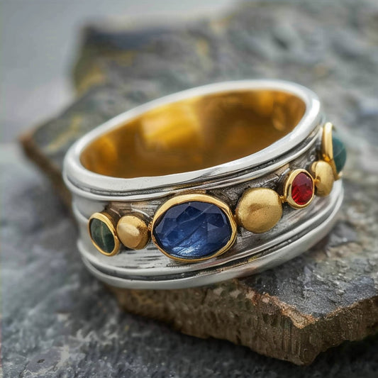 Bague en argent avec pierres multicolores