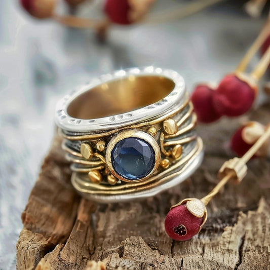 Bague en or incrustée de pierres bleues
