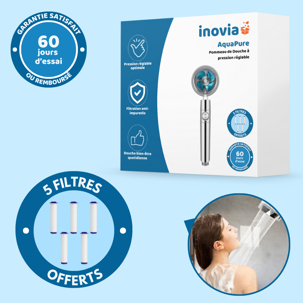 AquaPure - Pommeau de Douche à pression réglable avec 5 filtres inclus
