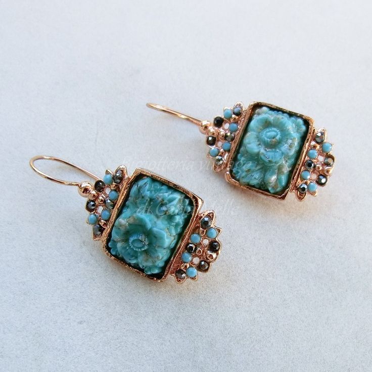 Boucles d'oreilles vintage bleu rustique