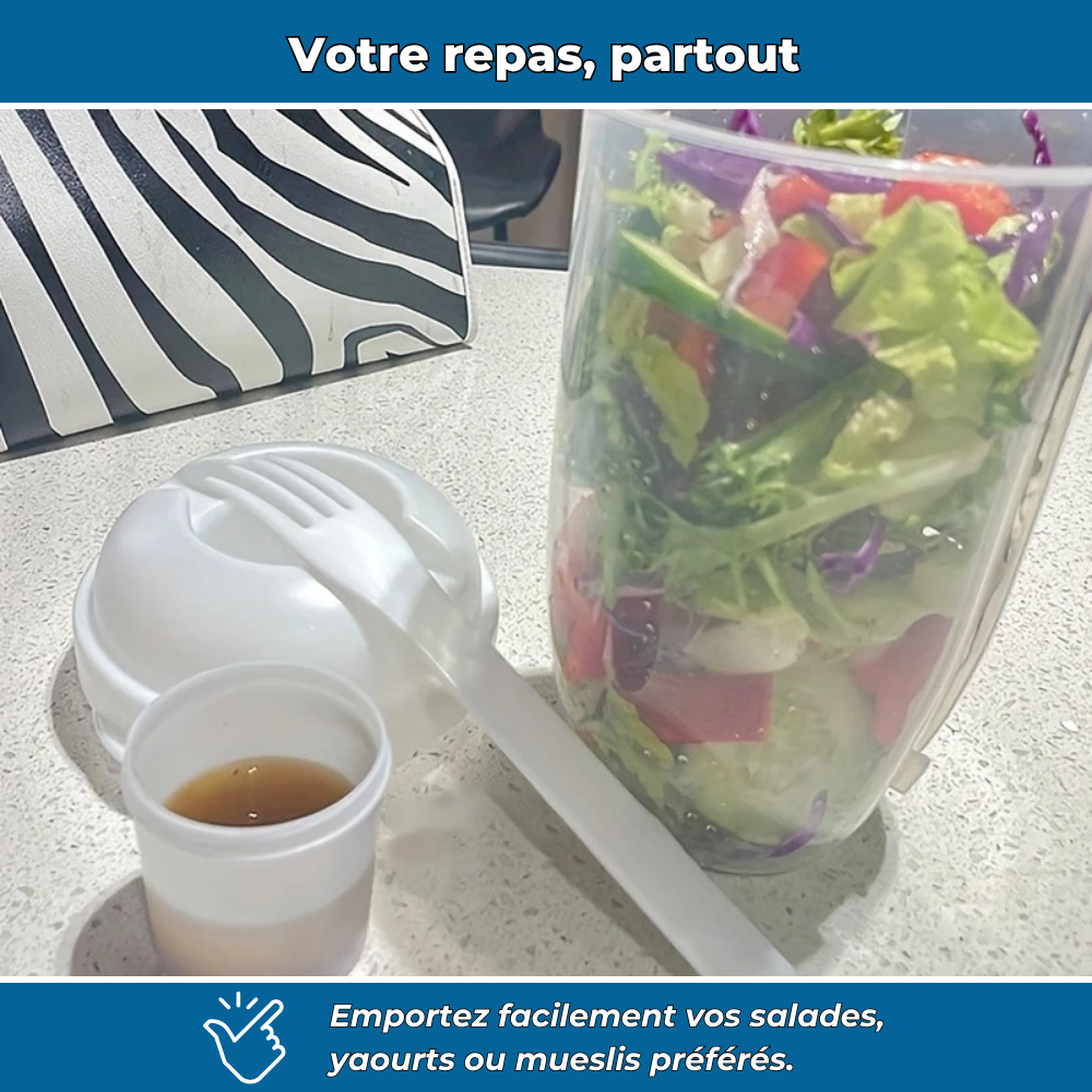 Bocal à salade nomade avec couvercle et couverts