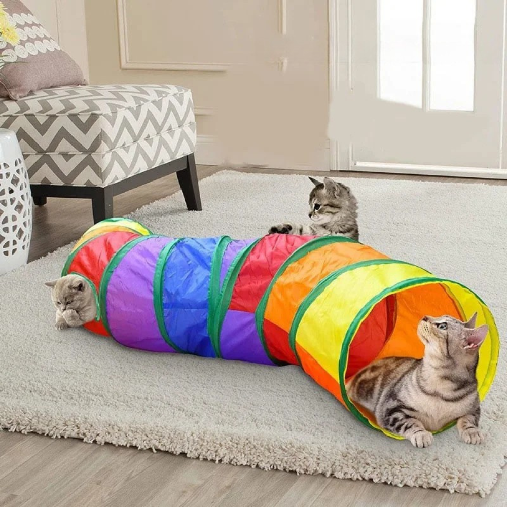 Tunnel de jeu pliable en S avec jouet suspendu pour chats