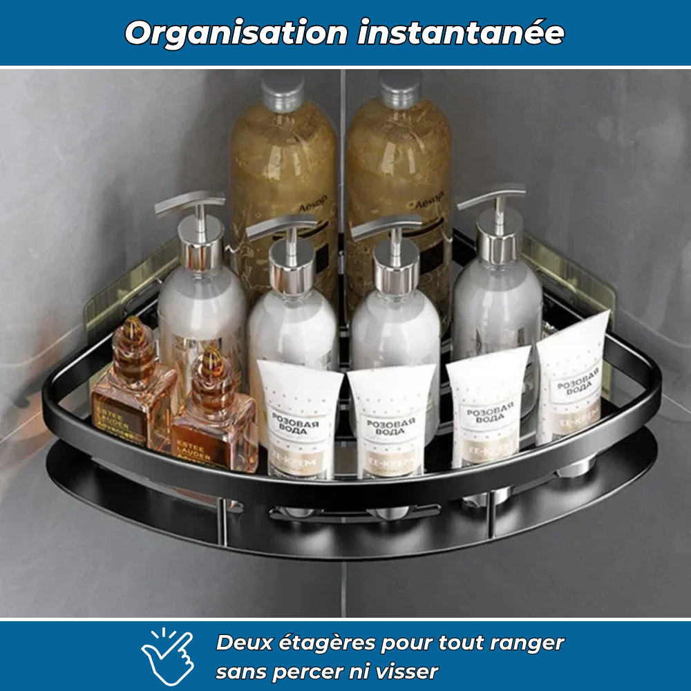 Étagères d’angle duo – Rangement pratique et sans perçage (Lot de 2)