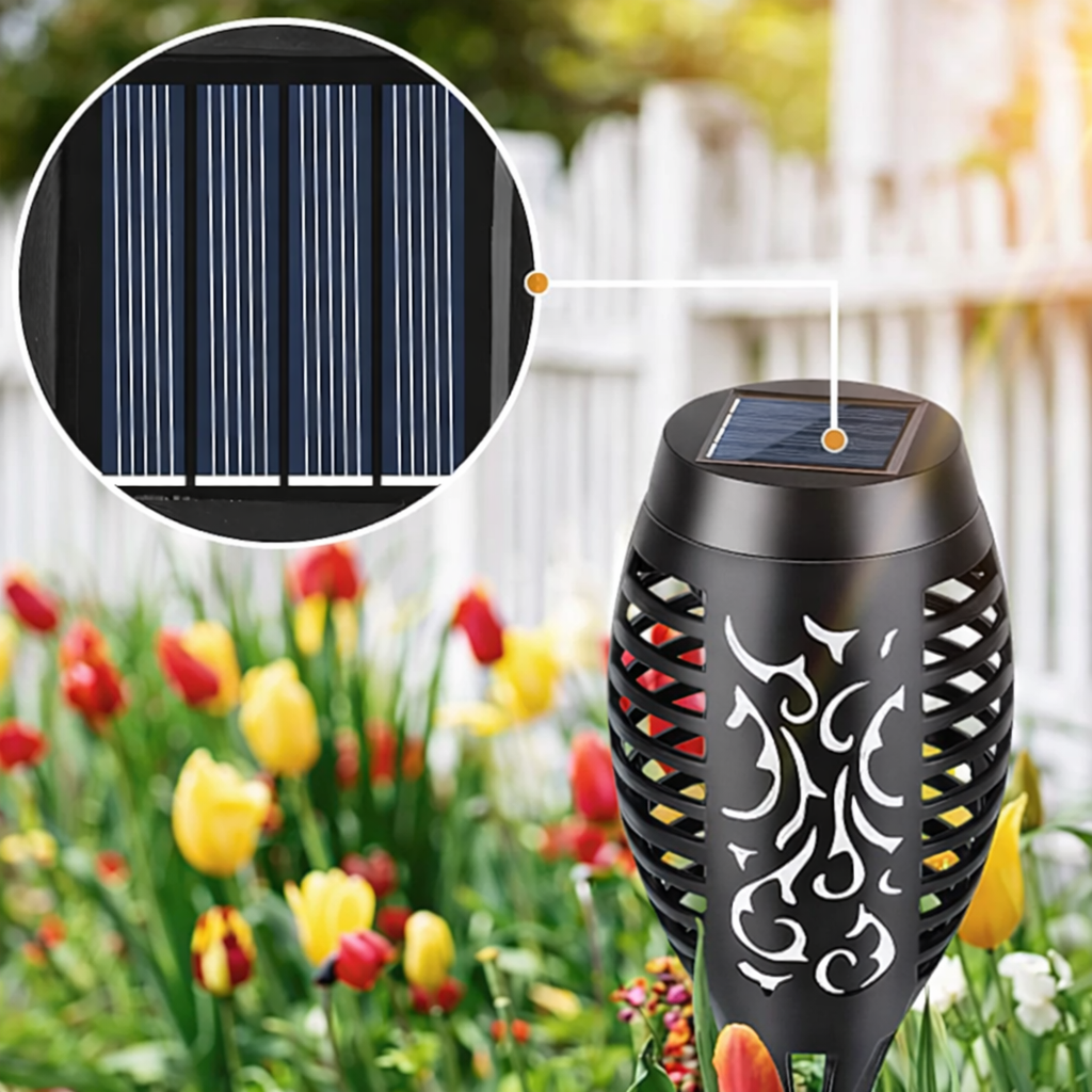 Lampe Solaire Extérieure Effet Flamme LED Étanche – Torche Jardin à Piquer Rechargeable – Lot de 4